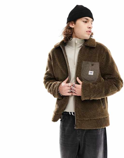 Lee borg sherpa harrington jacket in brown ASOS