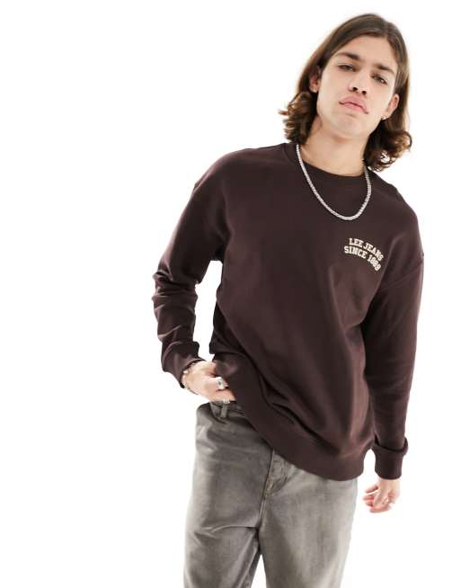Lee - Brun og oversized sweatshirt med buet logo på brystet