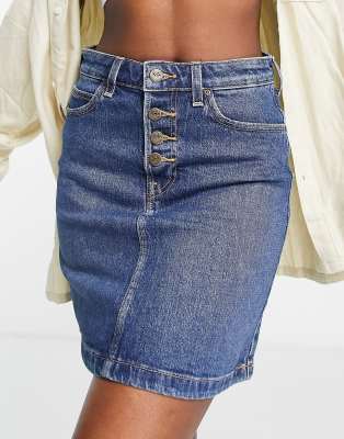 Lee Jeans Lee button front denim mini skirt in blue