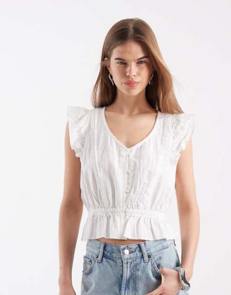 Lee - Camicia a maniche corte bianco brillante con volant - view 1