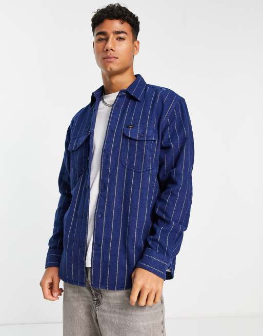 Lee - Camicia comoda blu navy in twill spazzolato a righe