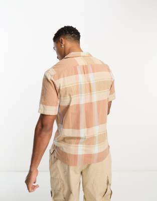 Camicia resort a maniche corte comoda color cuoio a quadri-Brown - Lee Camicia donna  - immagine1