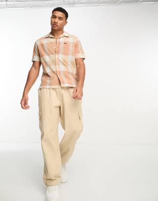 Camicia resort a maniche corte comoda color cuoio a quadri-Brown - Lee Camicia donna  - immagine2