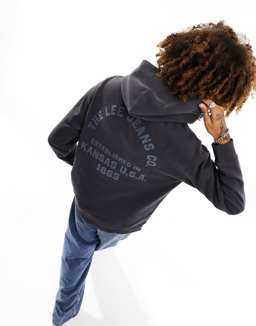 Lee central and back logo relaxed fit hoodie in washed black