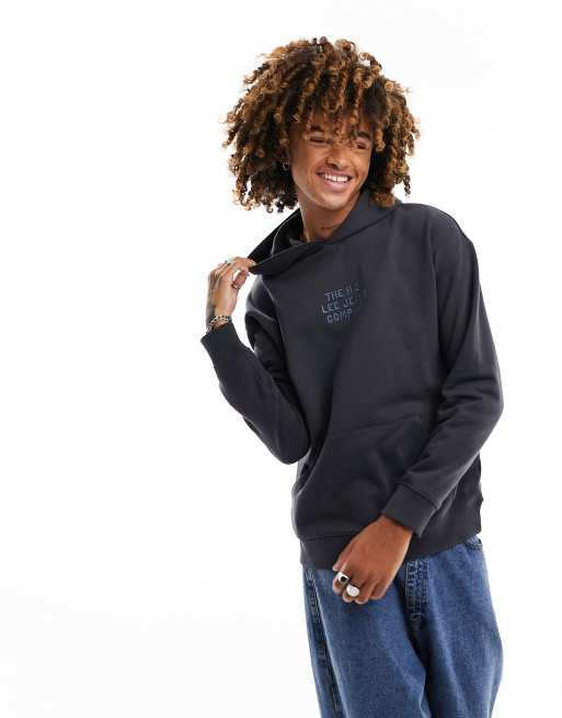 Lee central and back logo relaxed fit hoodie in washed black | ASOS
