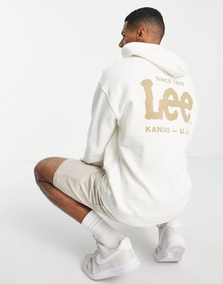 Lee central & back logo loose fit hoodie in ecru