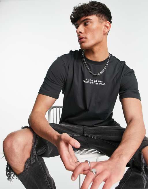 Lee central & back logo loose fit t-shirt in washed black | ASOS