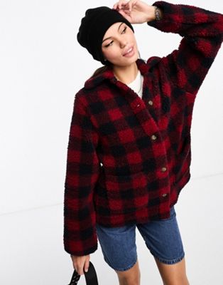 Lee check teddy jacket in black and red