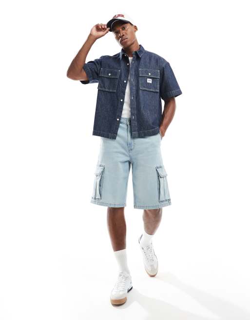 Lee – Ciemnoniebieska koszula jeansowa oversize z krótkimi rękawami w stylu roboczym, 2 z 4