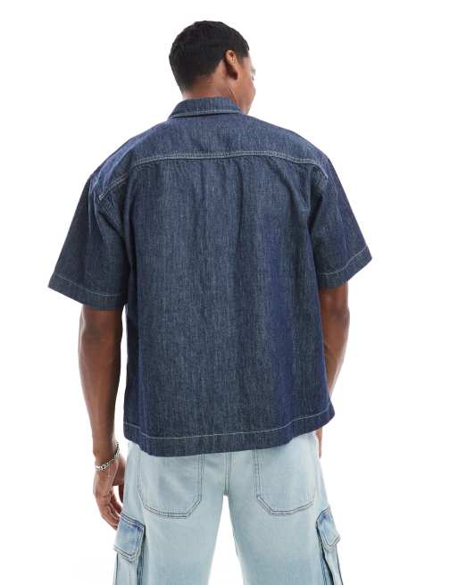 Lee – Ciemnoniebieska koszula jeansowa oversize z krótkimi rękawami w stylu roboczym, 4 z 4