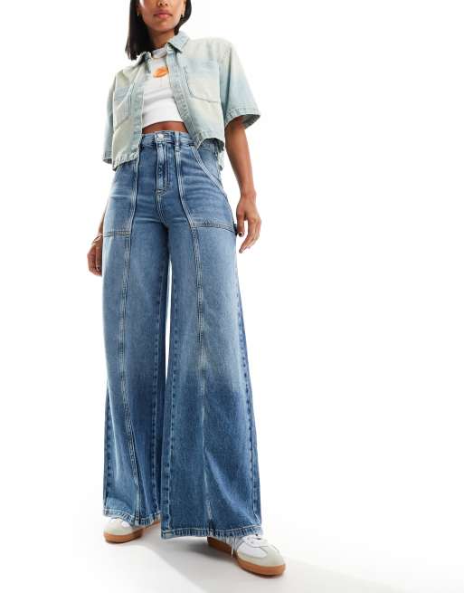 Lee – Ciemnoniebieskie sprane jeansy o bardzo luźnym kroju w stylu utility