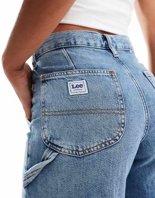 Lee – Ciemnoniebieskie sprane jeansy o bardzo luźnym kroju w stylu utility, 2 z 5