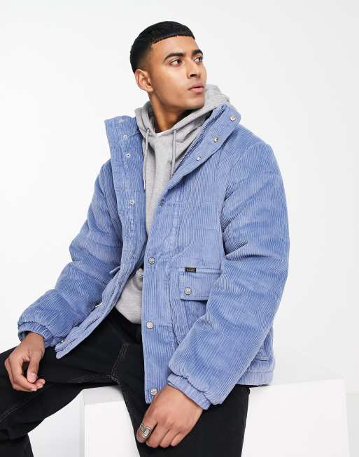 Lee cord puffer jacket in light blue | ASOS