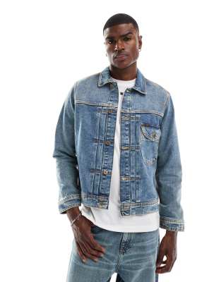 cowboy denim jacket relaxed fit in mid wash-Blue