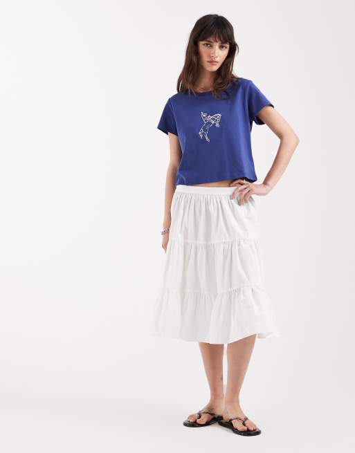 Lee - Cropped blå T-shirt med print, 2 af 4