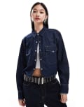 [Lee] Lee cropped western denim shirt relaxed fit in dark blue S Dark blue