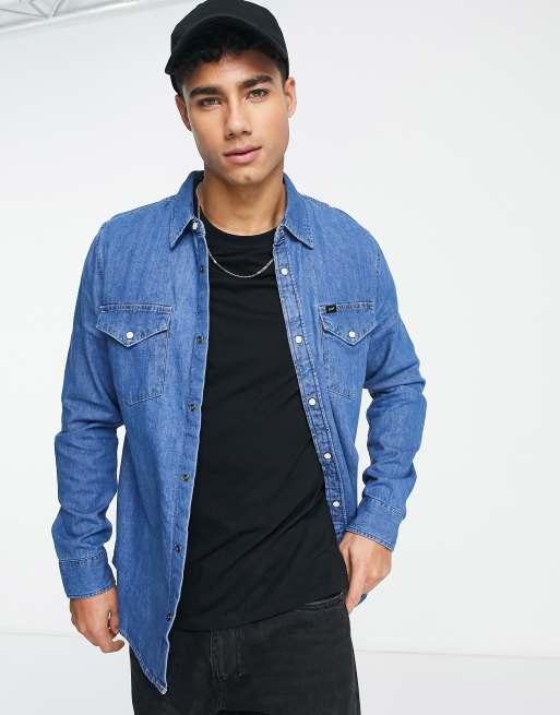 Lee - Denim overshirt in middenblauw 