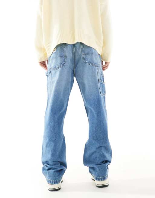 Lee double knee carpenter loose straight fit jeans in mid blue