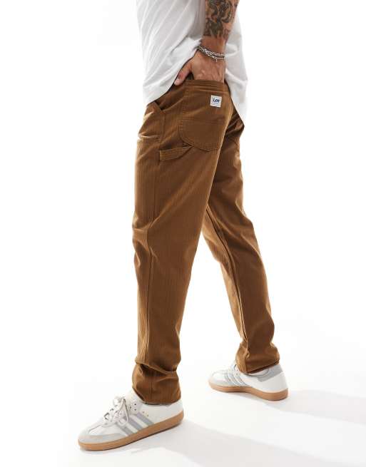 Lee - Double Knee Carpenter - Pantaloni in cotone comodi dritti con motivo a spina di pesce, color cuoio