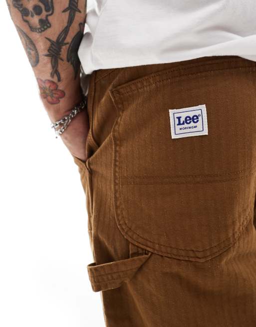 Lee - Double Knee Carpenter - Pantaloni in cotone comodi dritti con motivo a spina di pesce, color cuoio, 3 di 5