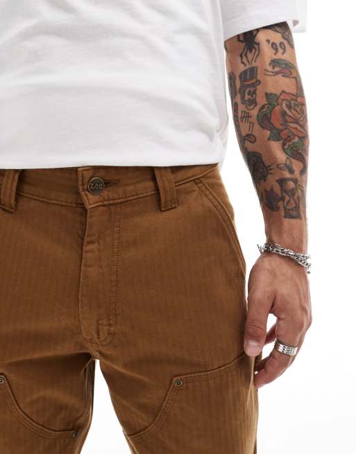 Lee - Double Knee Carpenter - Pantaloni in cotone comodi dritti con motivo a spina di pesce, color cuoio, 5 di 5