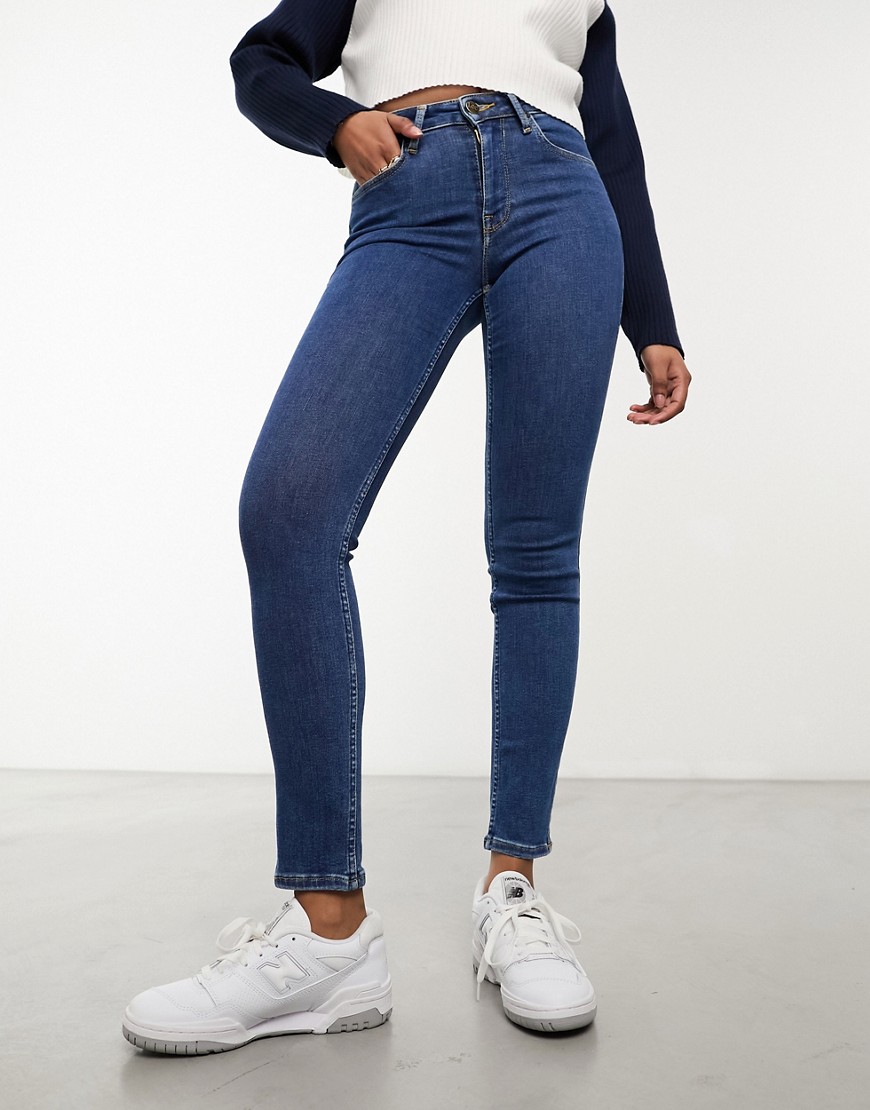 Lee Forever fit skinny high waisted jean in mid blue
