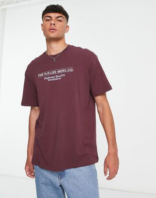 Lee front workwear logo loose fit t-shirt in burgundy