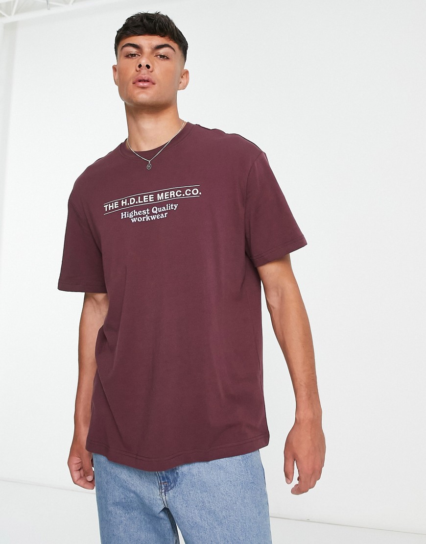Lee front workwear logo loose fit t-shirt in burgundy-Red