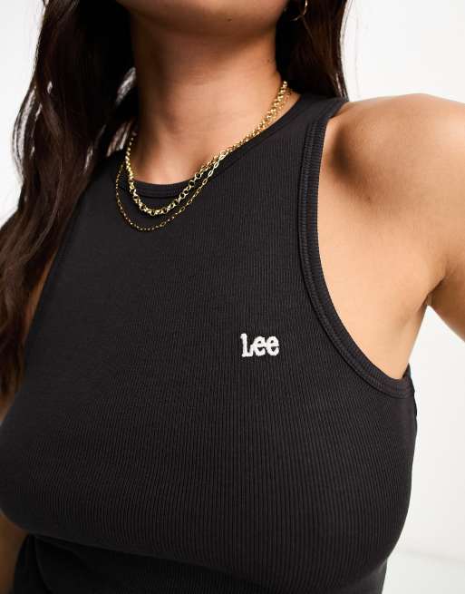 Lee - Geribbelde tanktop met geborduurd logo in zwart met wassing, 3 van 4