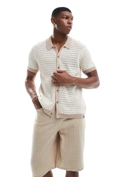 Lee – Gestreiftes Polohemd aus Strick in Cremeweiß/Beige - view 1