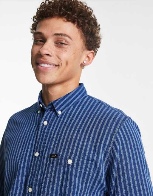Lee - Giacca comoda in plumetis blu indaco a righe