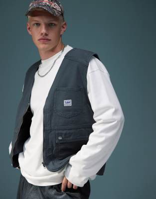 Lee – Grå cargoväst av kanvas i unisex-modell - view 1