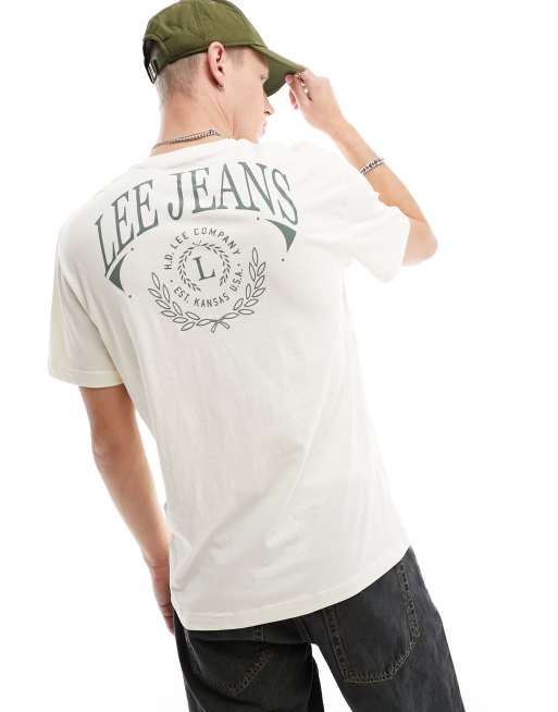Lee – Gräddvit t-shirt i collegestil