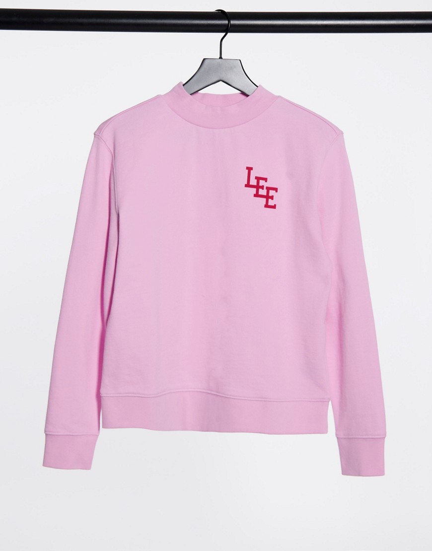 Lee high neck logo sweatshirt in pink