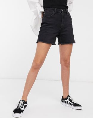 high waisted black denim mom shorts