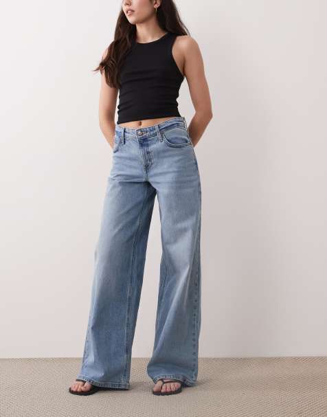 Lee Hope mid rise wide leg jeans in washed lighter blue 