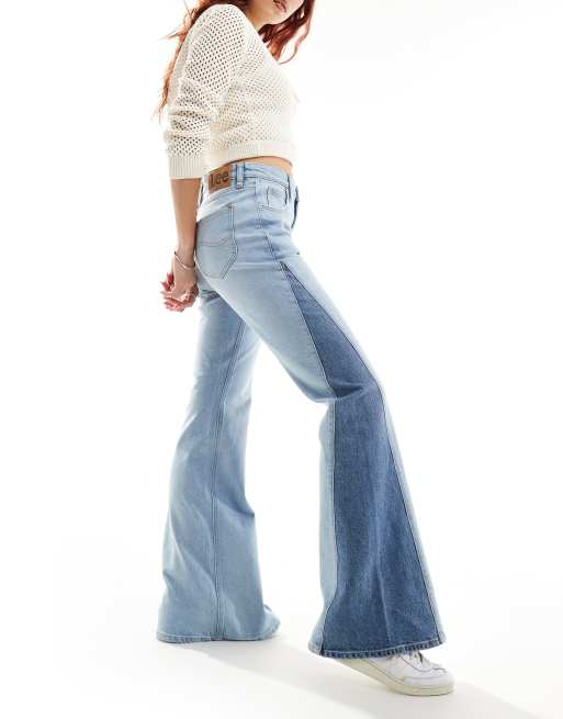 Lee Janet flare contrast insert jeans in light wash