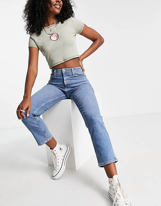 Lee Jeans carol mid rise straight jeans in mid blue | ASOS