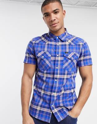 Lee Jeans checked blue shirt with short sleeves