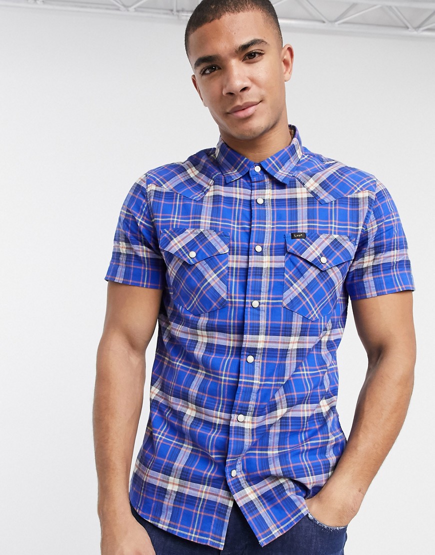 Lee Jeans Checked Blue Shirt With Short Sves