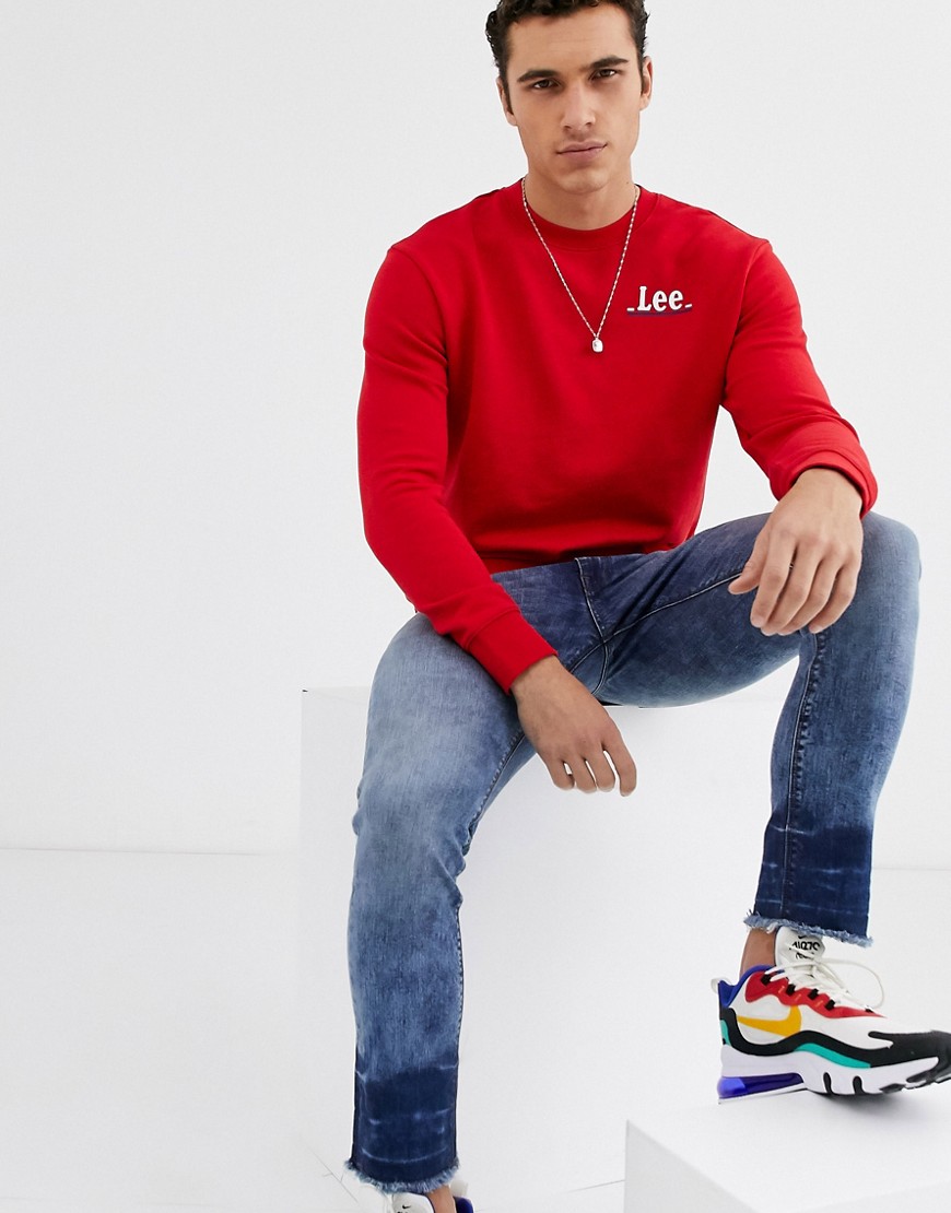 Lee Jeans - Felpa rossa con logo sul petto-Rosso