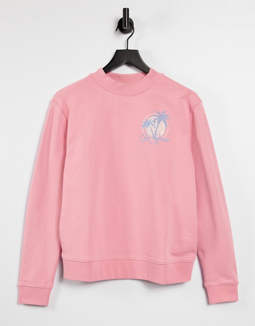 Lee Jeans graphic palm print logo sweatshirt in pastel pink