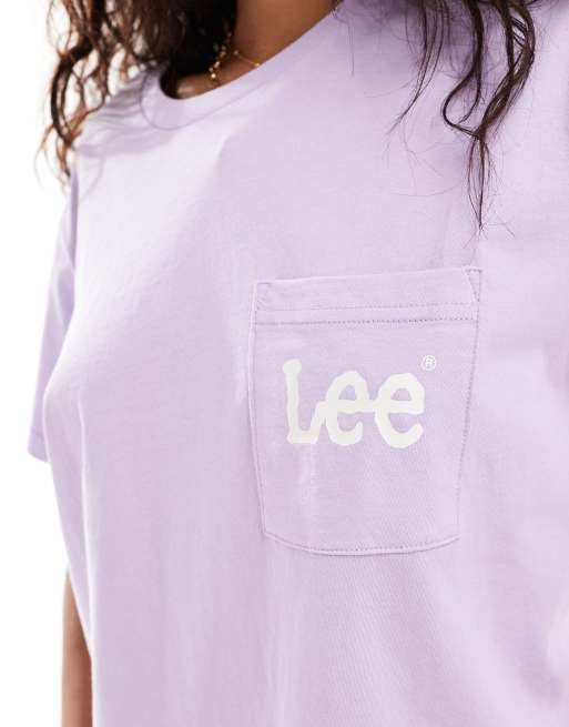 Lee Jeans – Liliowy T-shirt z kieszenią i logo, 3 z 4