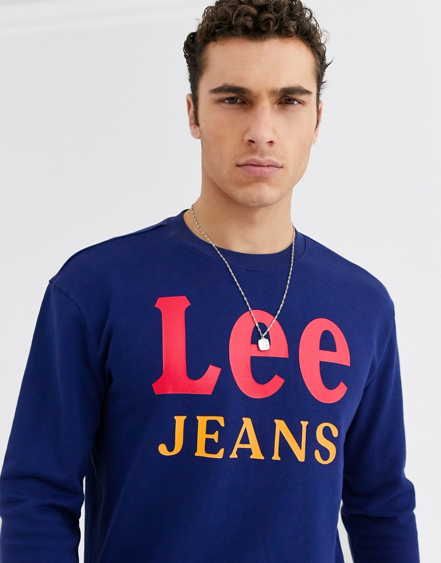 Lee Jeans – Marinblå sweatshirt med stor logga