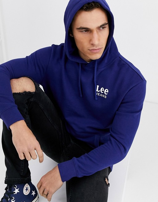 Lee Jeans overhead hoodie with chest logo in navy