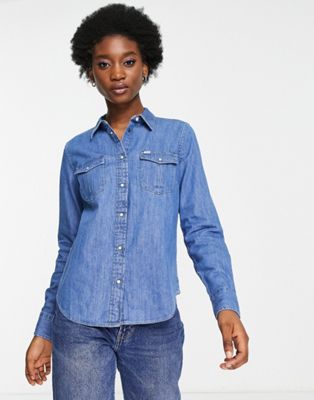 Lee Jeans regular fit long sleeve western denim shirt in summer blue