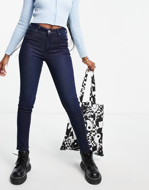 werkplaats Onvermijdelijk Uitstralen Lee Jeans Scarlett high rise skinny jeans in dark blue wash | ASOS