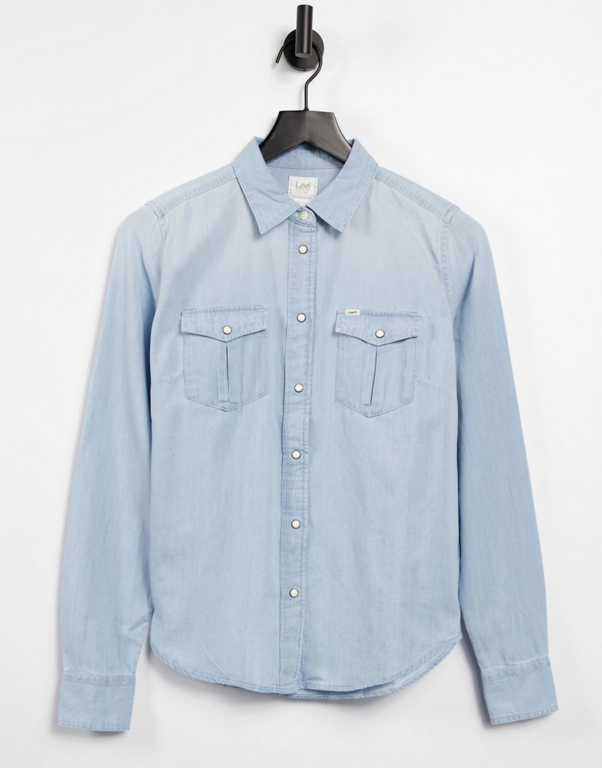 Lee Jeans – Sommarblå jeansskjorta i cowboystil med normal passform
