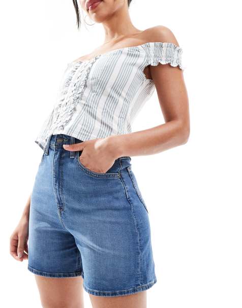 Lee Jeans Stella high waisted denim shorts in mid blue - view 1