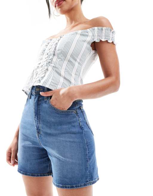 Lee Jeans - Stella - Pantaloncini di jeans a vita alta blu medio